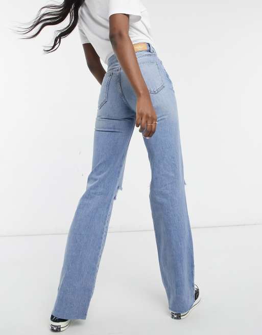 Stradivarius Tall Straight Leg 90s Jeans With Rips in Blue