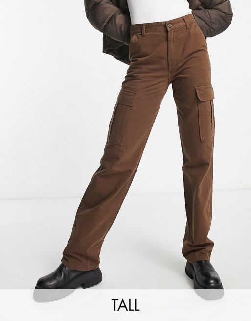 Stradivarius Tall straight leg cargo pants in washed brown