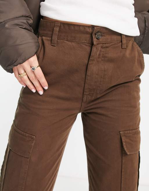 Stradivarius Tall straight leg cargo pants in washed brown