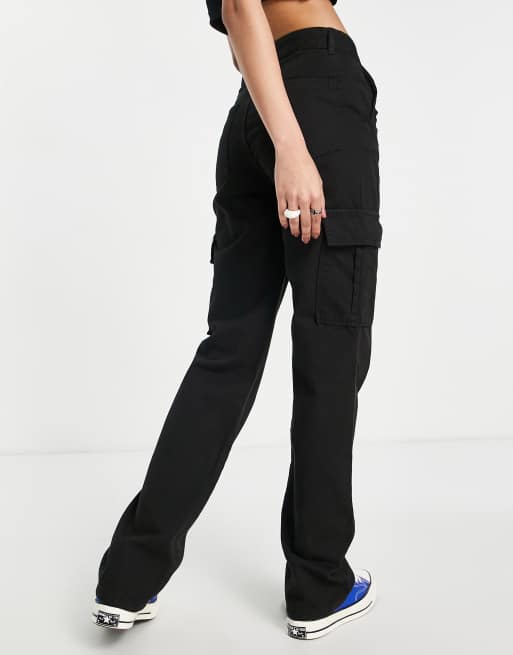 Stradivarius Tall straight leg cargo trouser in black ASOS