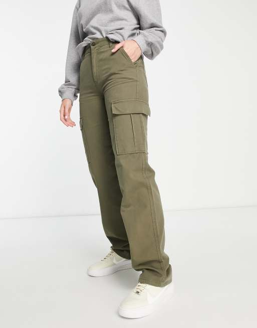 Stradivarius Petite straight leg cargo trouser in khaki