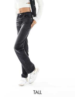 Stradivarius Petite Straight Bootcut Jean In Black Wash