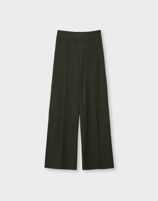 Stradivarius Tall Strickhose mit Nahtdetail in Khaki, 6 von 7