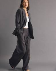 Stradivarius Tall striped wide-leg trousers in grey