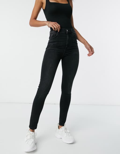 Stradivarius Tall super high waist skinny jean in black wash