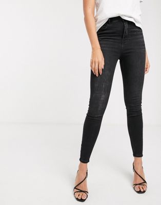 washed black high waisted skinny jeans