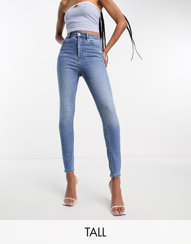 Stradivarius Tall super high waist skinny jean in dark blue