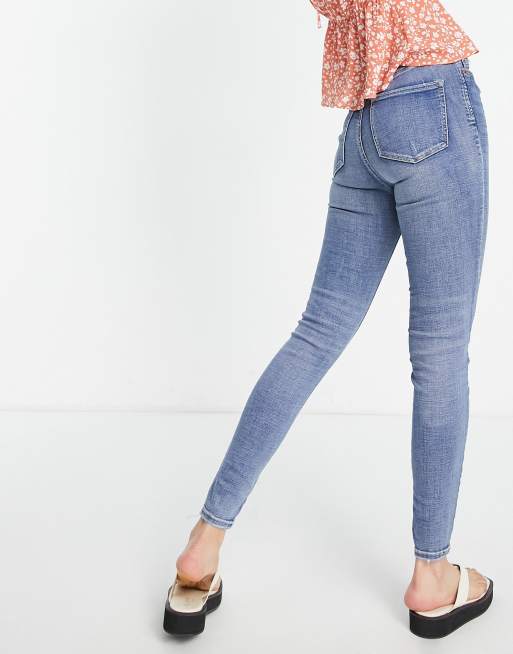 Stradivarius super high waist skinny jean in medium blue