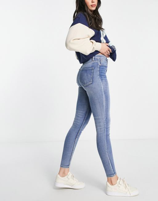 Stradivarius Tall super high-waist skinny jeans in medium blue