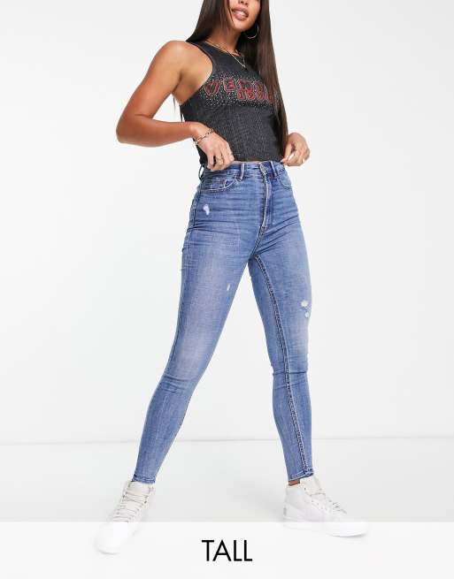 Stradivarius Tall super high-waist skinny jeans in medium blue