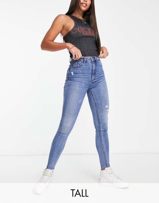 Stradivarius - Tall - Super skinny jeans met hoge taille in lichtblauw
