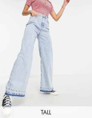 Stradivarius Petite Super Wide Leg Jeans In Light Wash-blues