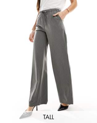 Stradivarius Tall Tailored Pull On Pants In Gray Pinstripe