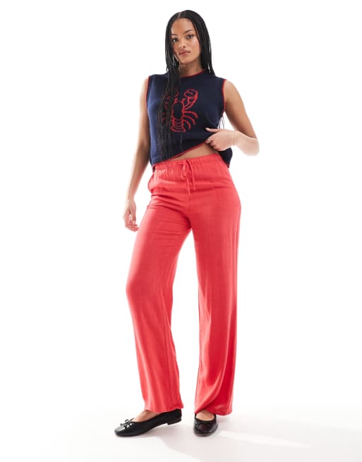 Stradivarius Tall tailored pull on pants in red 