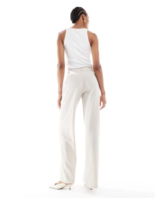 Stradivarius Tall Tailored Straight Leg Pants In Neutral