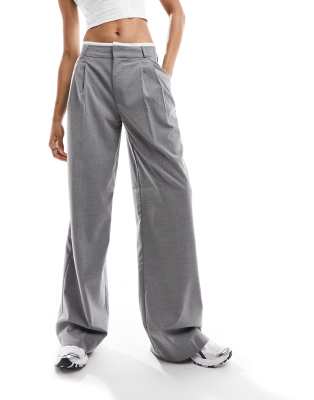 Stradivarius Tall tailored wide leg pants with boxer waistband in gray