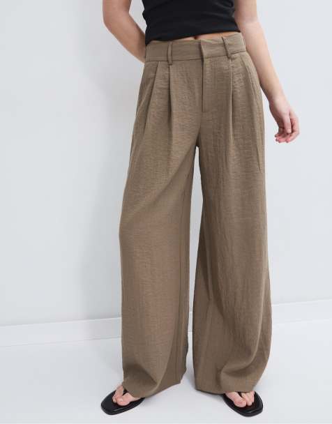 Stradivarius Tall - Verstelbare broek met wijde pijpen in bruin - view 1