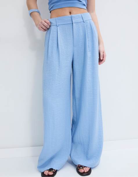 Stradivarius Tall – Verstellbare Hose in Blau mit weitem Bein - view 1