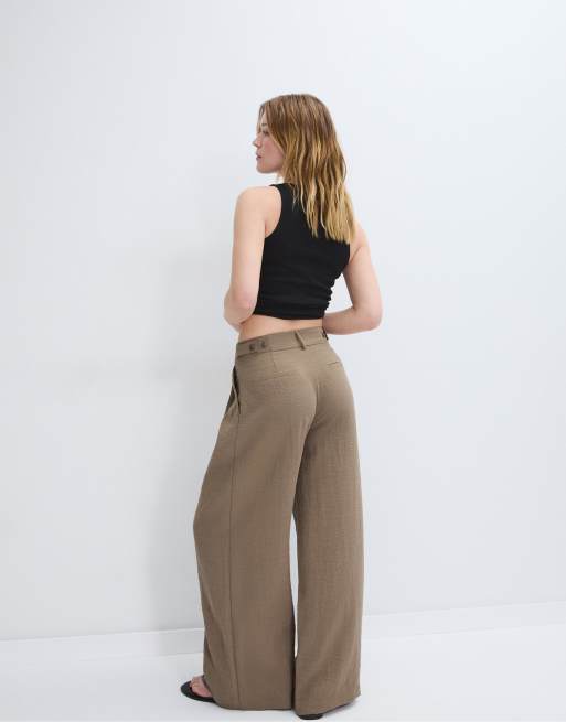 Stradivarius Tall – Verstellbare Hose in Braun mit weitem Bein, 4 von 4