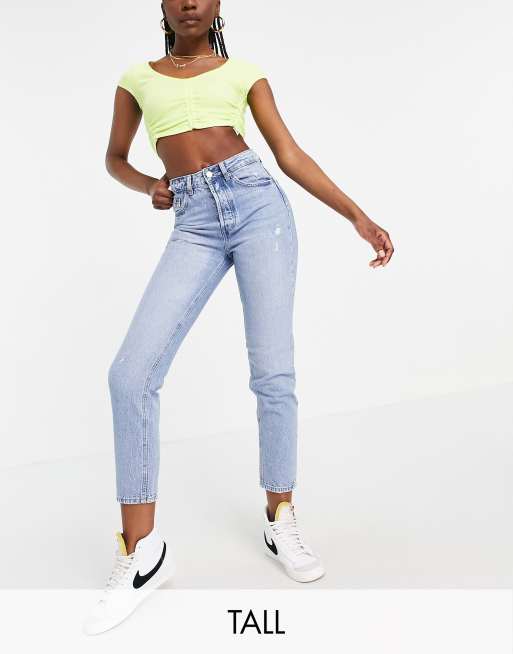 Stradivarius Tall - Vintage-inspirerede mom-jeans i bomuld i lys vask
