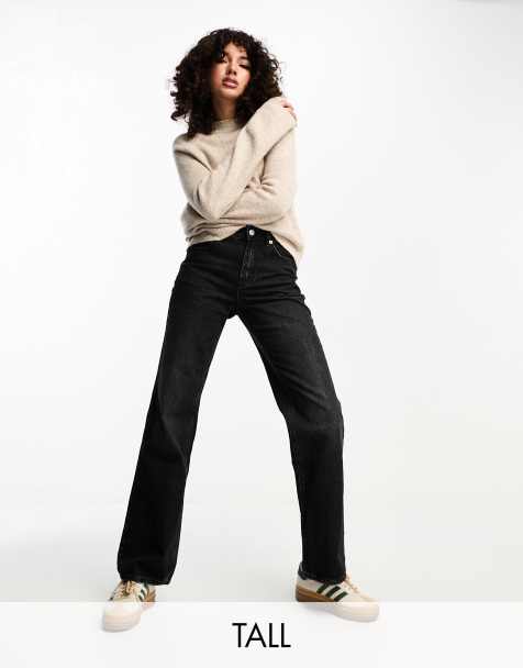 Stradivarius Tall – Weit geschnittene Dad-Jeans in schwarzer Waschung - view 1