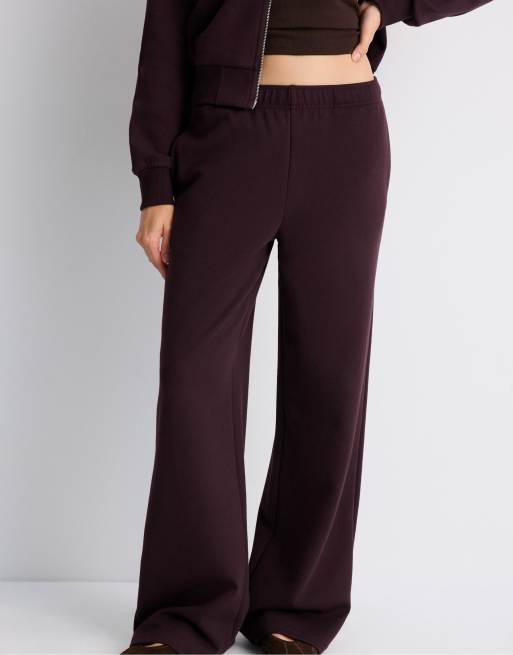 Stradivarius Tall wide-leg jogger trousers in dark purple, 2 of 7