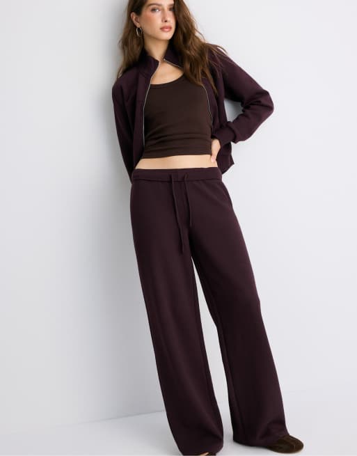 Stradivarius Tall wide-leg jogger trousers in dark purple, 5 of 7