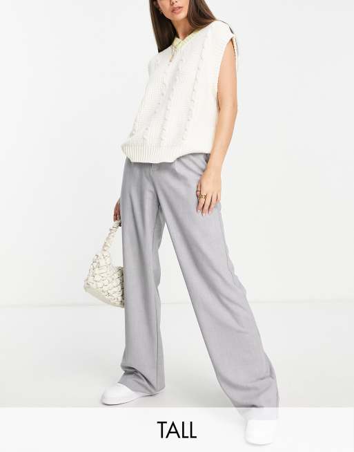 Stradivarius Tall Wide Leg Relaxed Dad Pants In Gray Asos