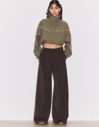 Stradivarius Tall wide leg smart trousers with darts in brown
