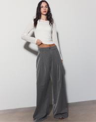 Stradivarius Tall wide leg smart trousers with darts in dark grey