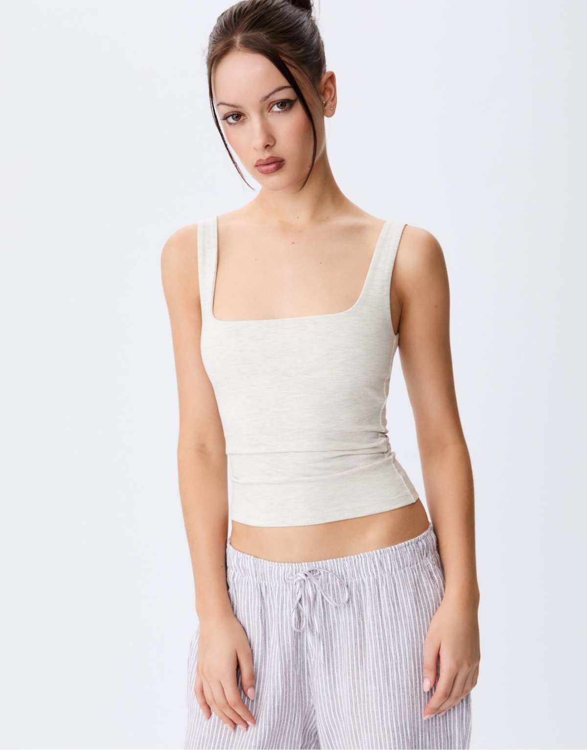 Stradivarius Tank top with a square-cut neckline in grey melange
