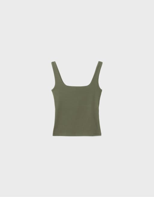 Stradivarius Tank top with a square-cut neckline in khaki, 6 of 7