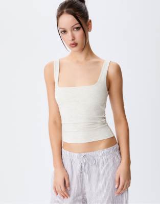 Stradivarius - Tanktop in meliertem Grau mit eckigem Ausschnitt
