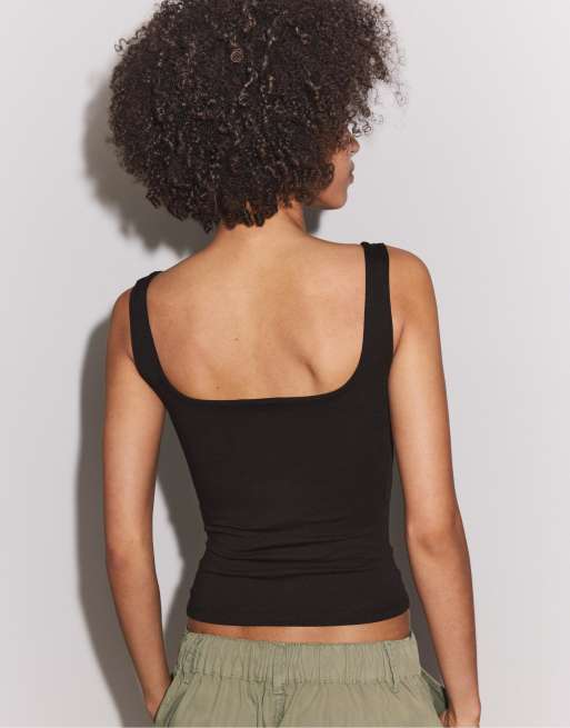 Stradivarius – Tanktop in Schwarz mit eckigem Ausschnitt, 3 von 7