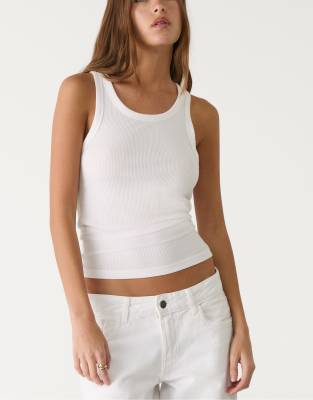 Stradivarius - Tanktop in Weiß mit Ringerrücken