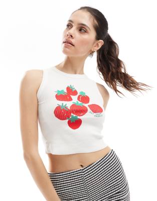 Stradivarius - Tanktop in Weiß mit Tomaten-Print