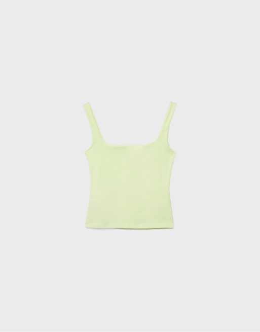 Stradivarius - Tanktop met vierkante halslijn in groen, 6 van 6