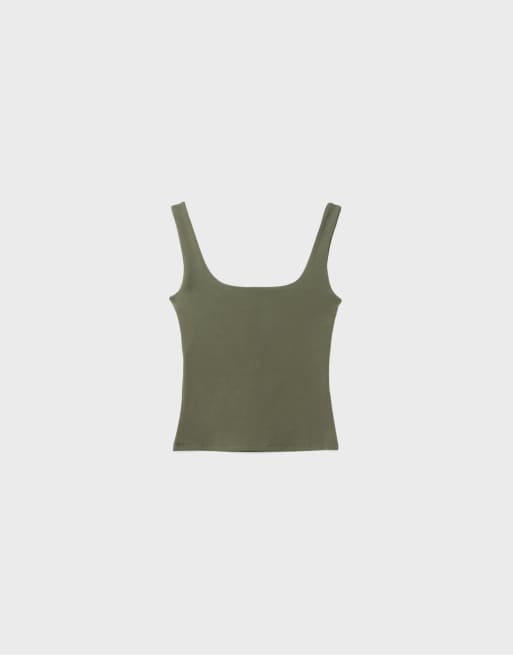 Stradivarius Tanktop mit eckigem Ausschnitt in Khaki, 7 von 7
