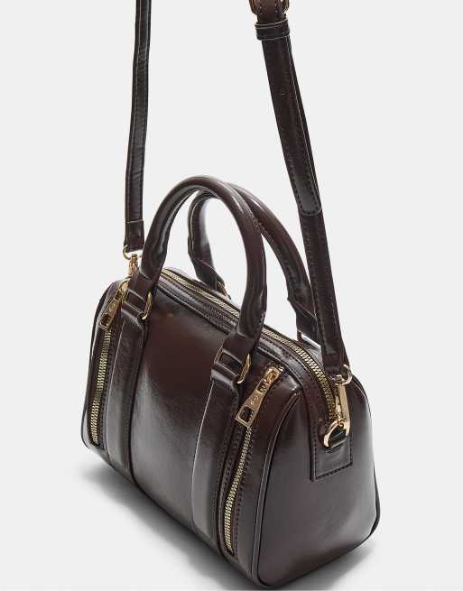 Stradivarius - Tas met ritsen en leereffect in bruin, 4 van 4