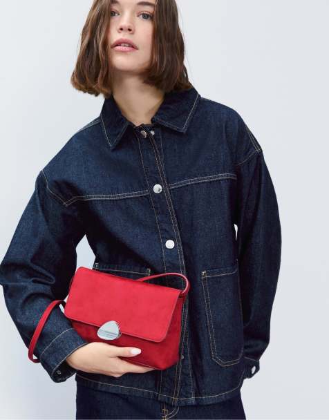 Stradivarius - Tas van imitatiesuède met asymmetrische metalen sluiting in rood - view 1