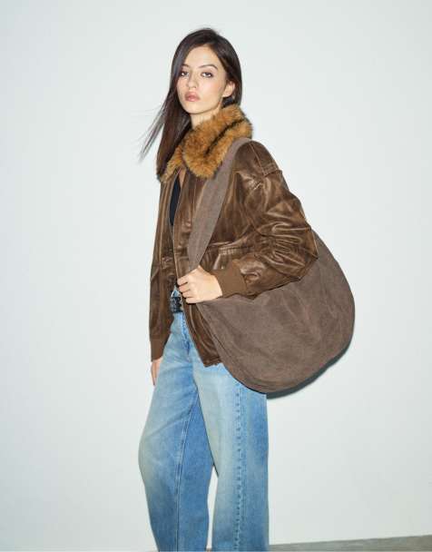 Stradivarius – Tasche aus gewaschener Baumwolle in Braun - view 1