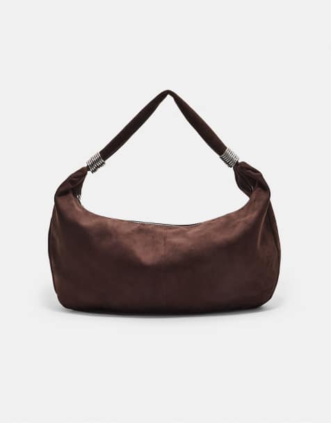 Stradivarius – Tasche in Braun aus Wildlederimitat mit Ringen - view 1