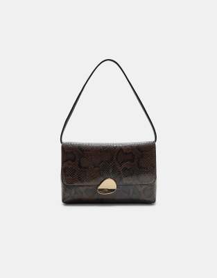 Stradivarius - Tasche in Braun mit Animalprint und asymmetrischem Metallverschluss-Brown