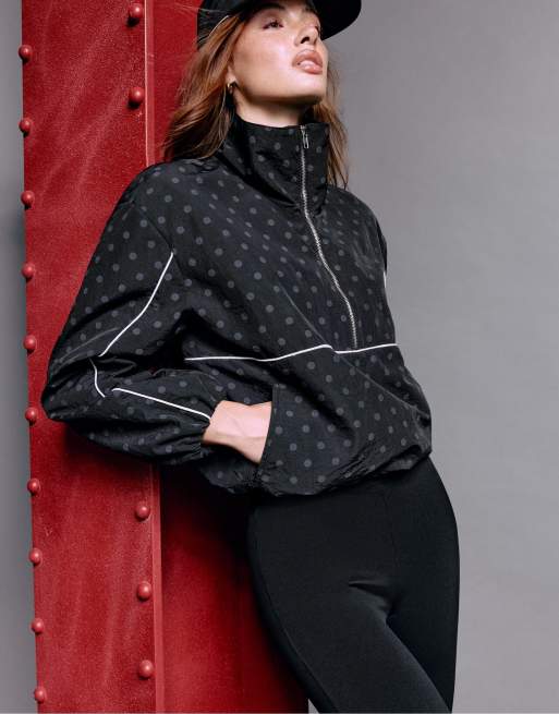 Stradivarius Technical polka dot windbreaker in black, 4 of 6