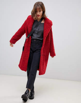 red teddy coat long