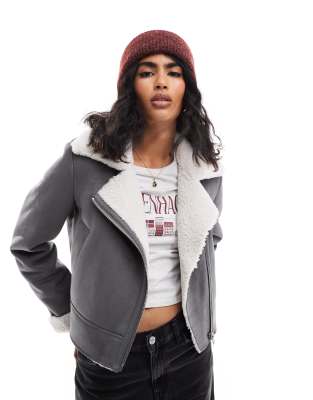 teddy lined aviator jacket in gray