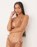 [Stradivarius] Stradivarius textured bikini top in brown XS BROWN
