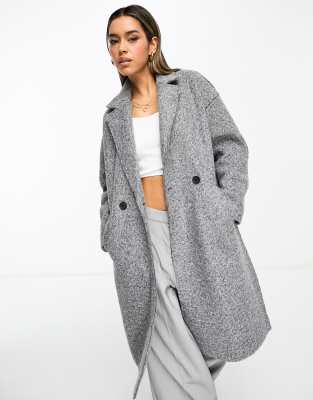 Stradivarius Textured Boucle Coat In Gray