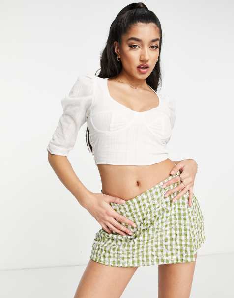 Stradivarius textured corset top in ecru  - view 1