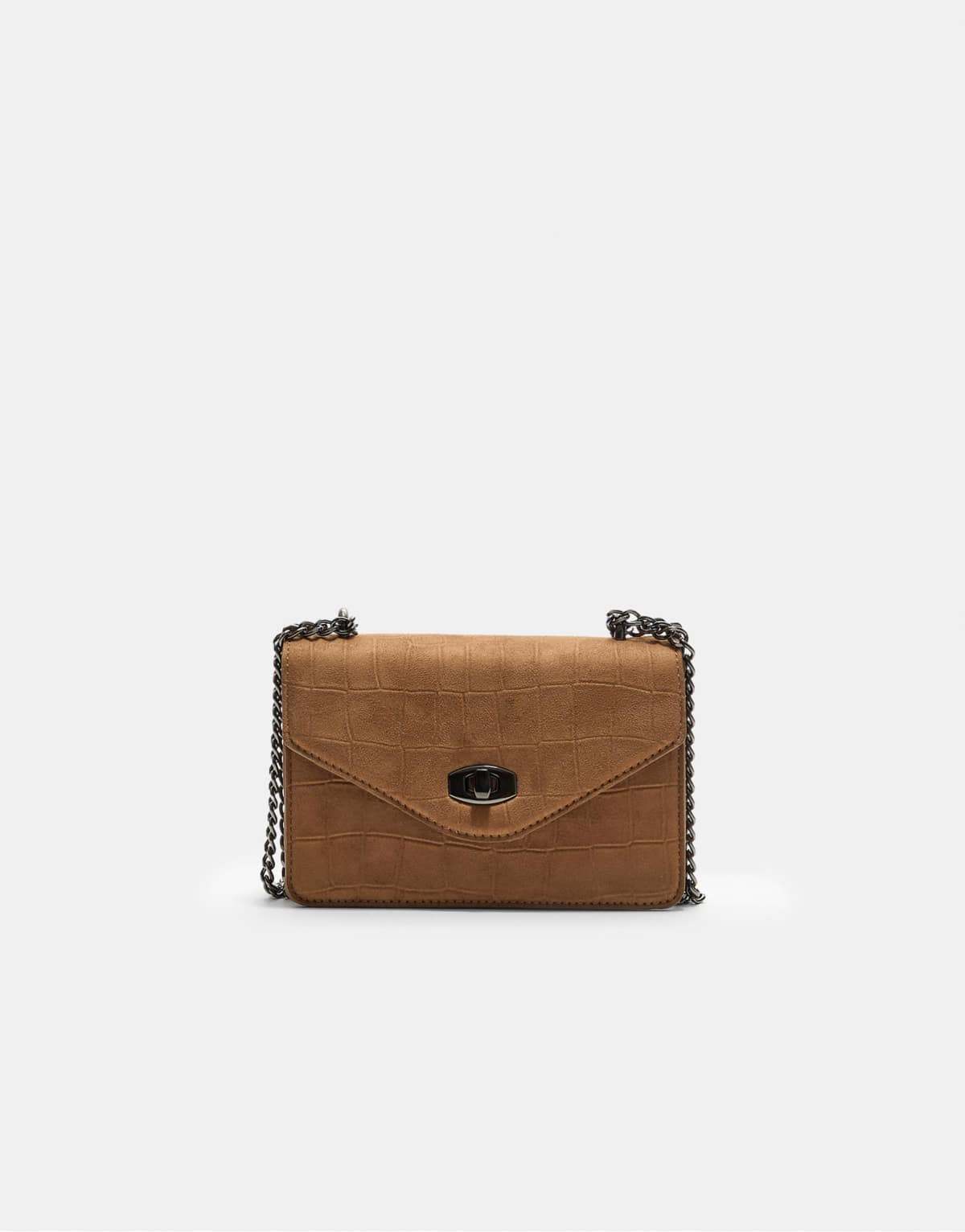 Stradivarius Textured crossbody bag with fastening in caramel